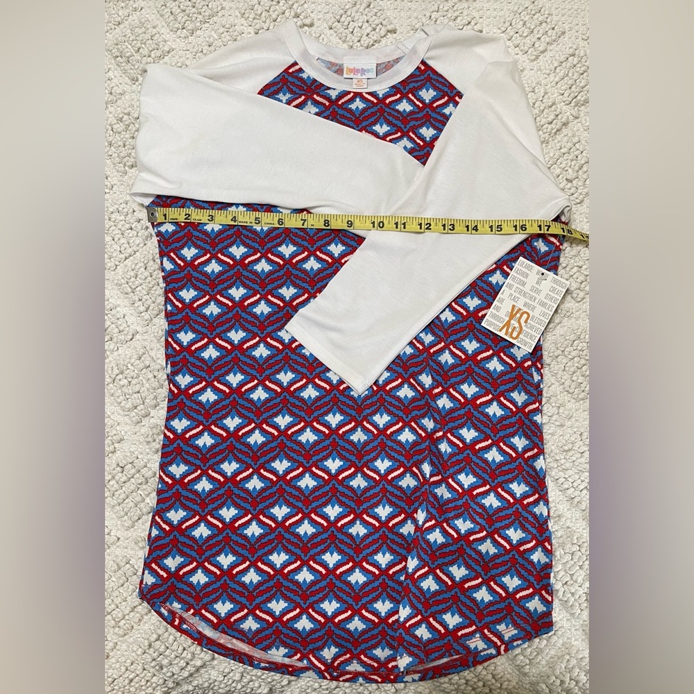 LuLaRoe Randy Raglan Baseball Tee XS Vintage NWT 4th of July Red White Blue